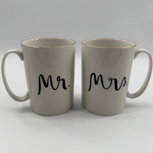 Kate Spade Lenox Mr. & Mrs. Bridal Party Coffee Mugs Set Gold Trimmed Wedding - Picture 1 of 9